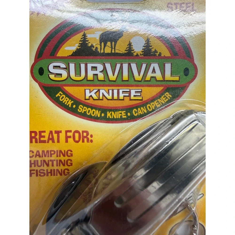 Survival Knife Multi-Tool Camping Utensil Set Fork Spoon CanOpener New Packaging